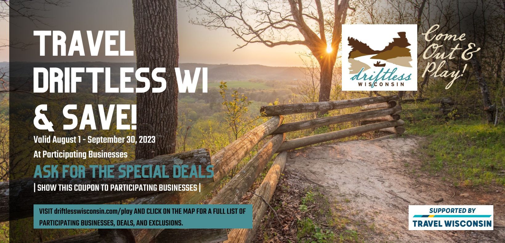 Driftless Wisconsin Releases Special Deal Offers Throughout the Region for Travelers and Visitors!